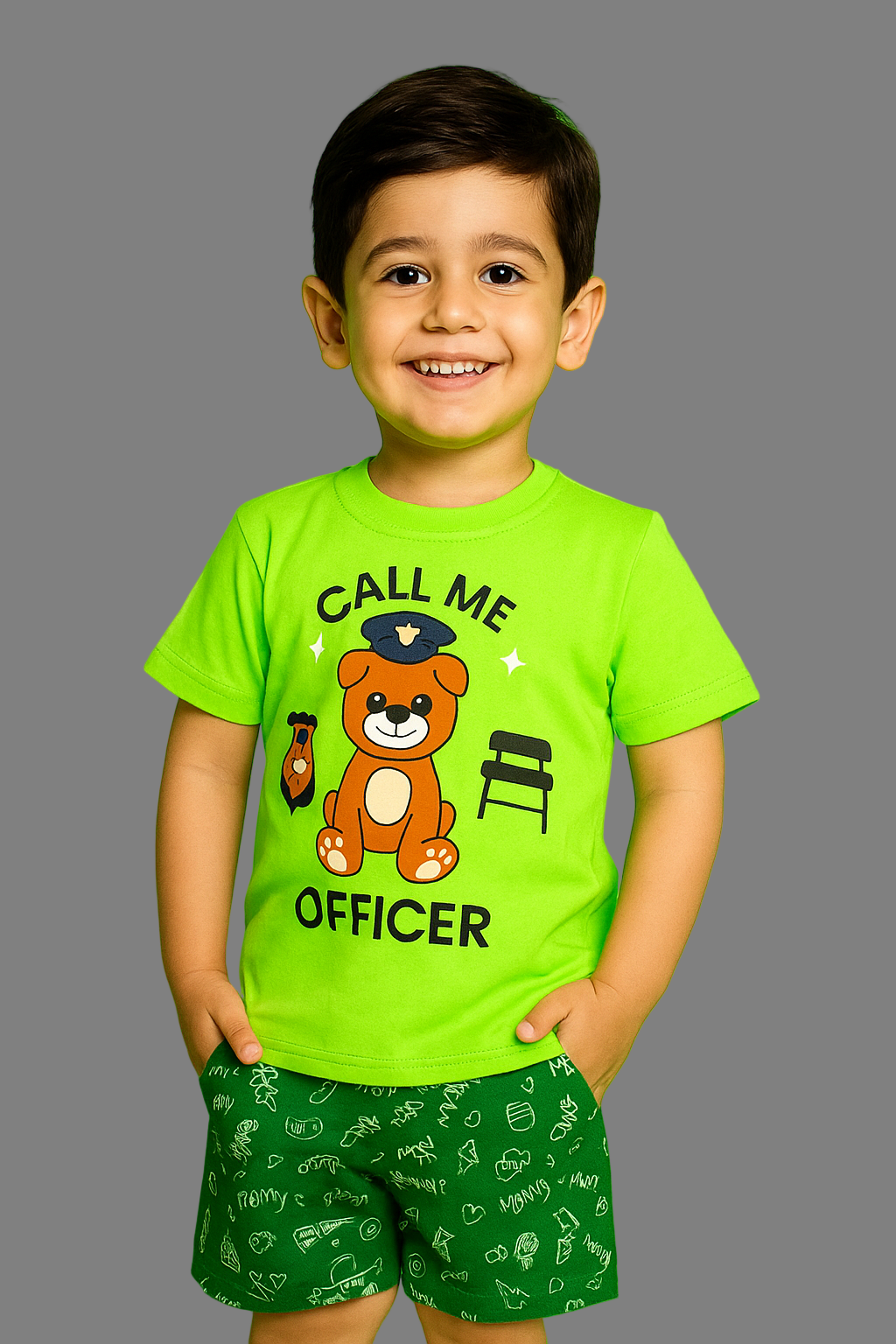 1-5 years boys premium cotton printed Green t-shirt shorts set – fun summer kidswear with vibrant graphics and comfortable shorts – Lotus Ethnic