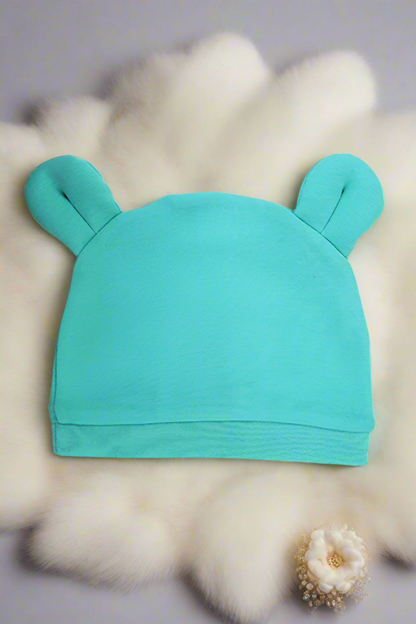 Premium cotton rabbit cap for infants in mint – baby beanie with cute ears for newborns 0 to 12 months
