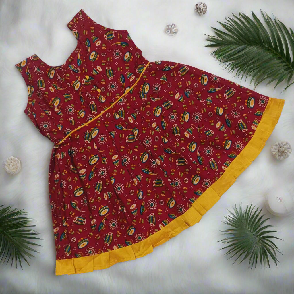 Maroon Printed Italian Cotton Frock