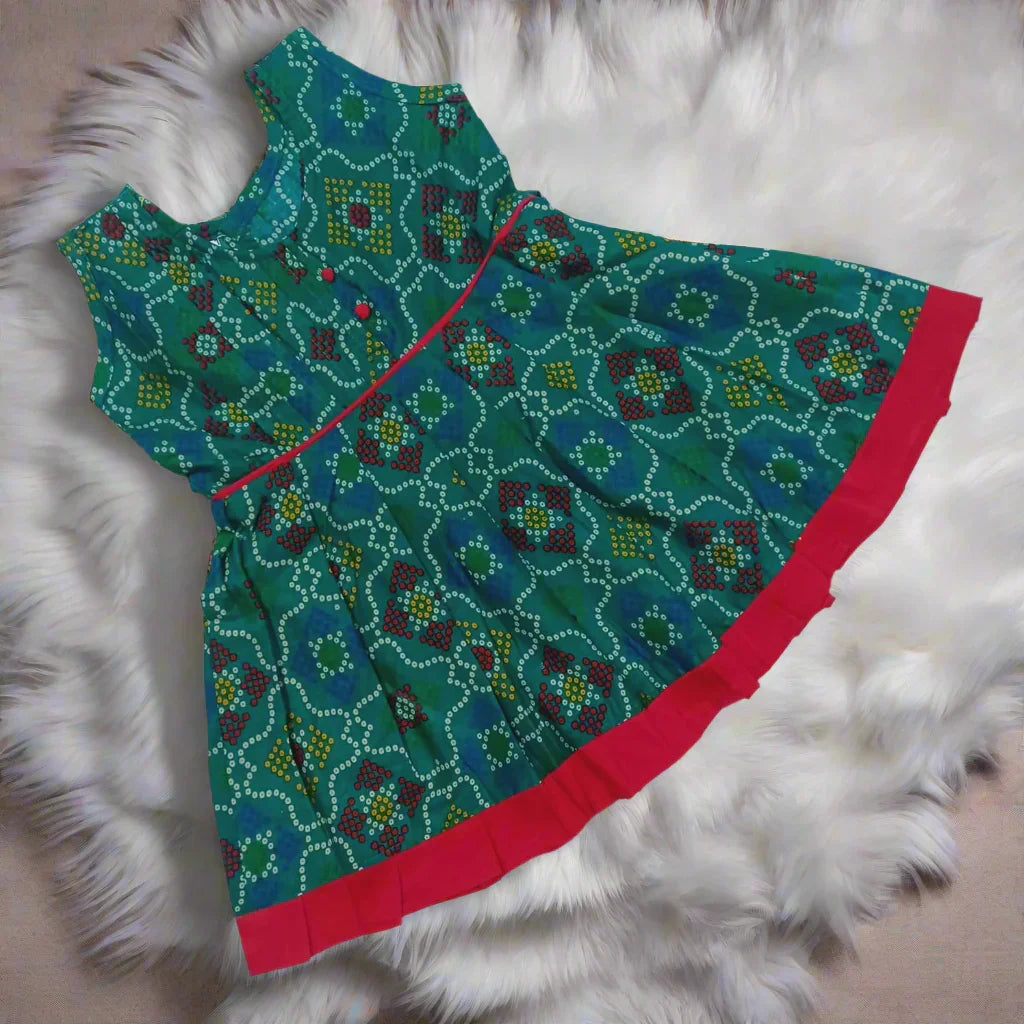 Baby Girls Teal Blue Printed Italian Cotton Frock