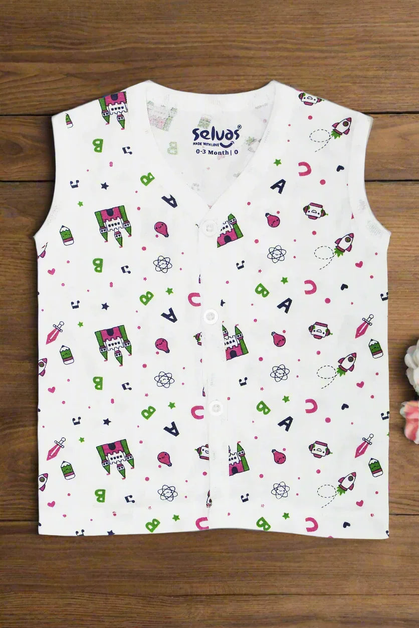 Infant Button Top White Printed