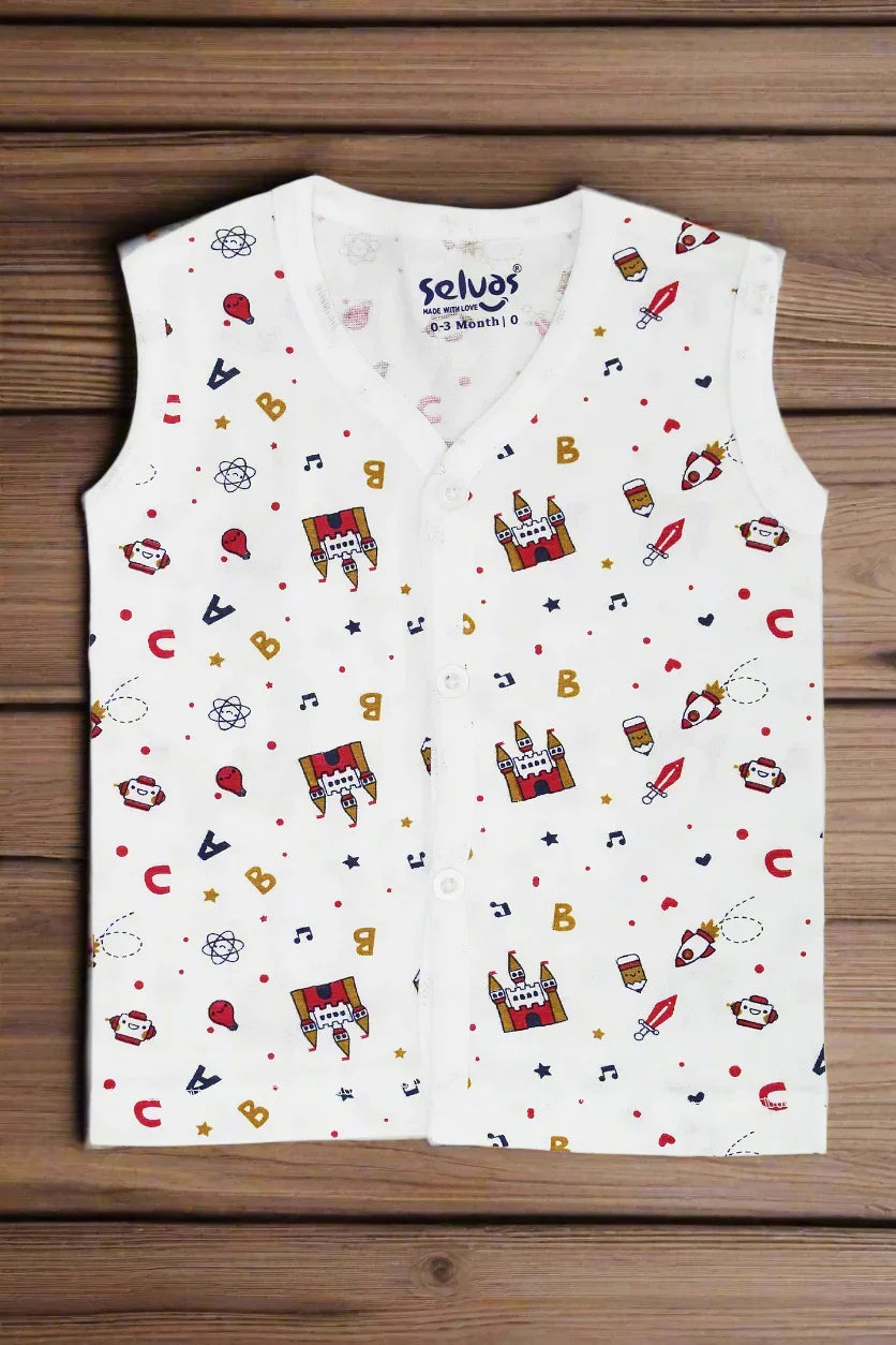 Infant Button Top White Printed