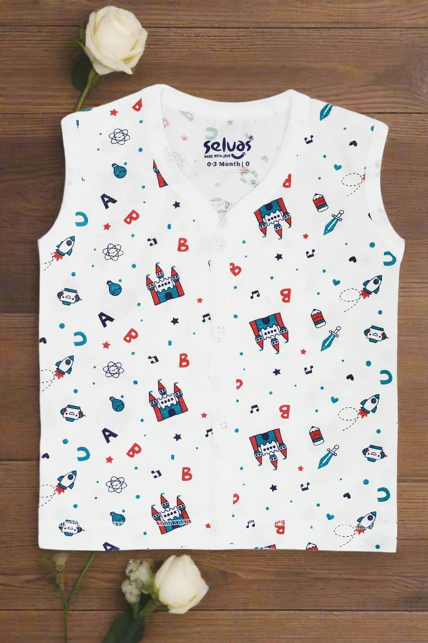Infant Button Top White Printed
