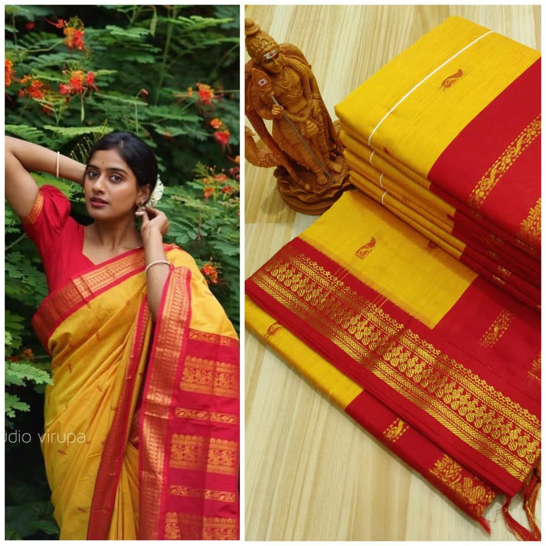 Kalyani Cotton Saree with Zari Border in Vibrant Color – Traditional Indian Saree for Women