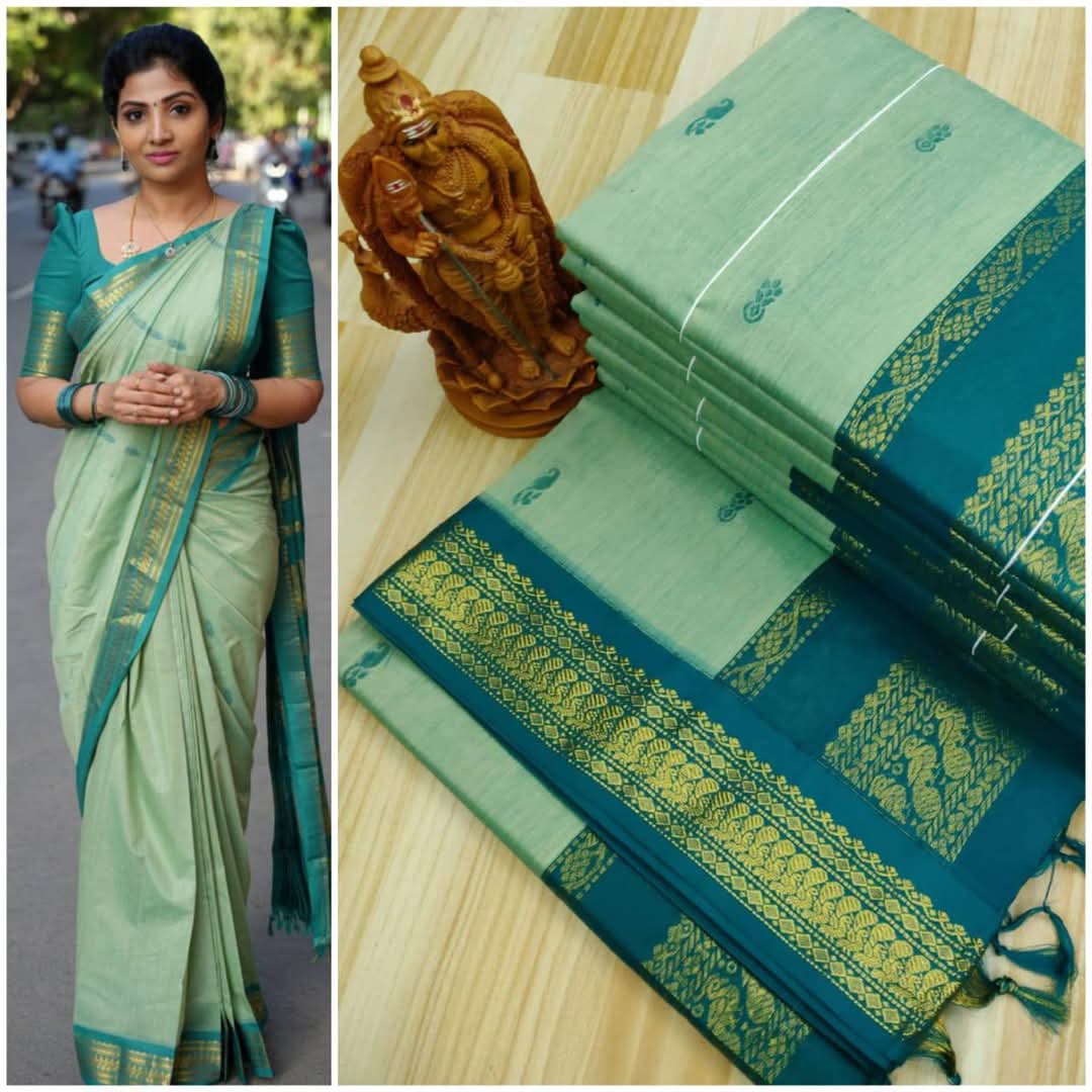 Kalyani Cotton Saree with Zari Border in Vibrant Color – Traditional Indian Saree for Women