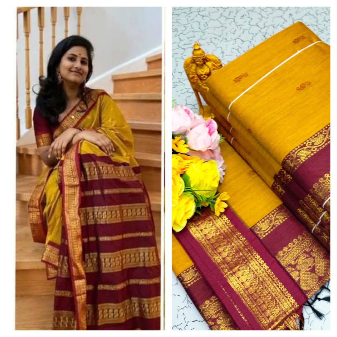 Kalyani Cotton Saree with Zari Border in Vibrant Color – Traditional Indian Saree for Women