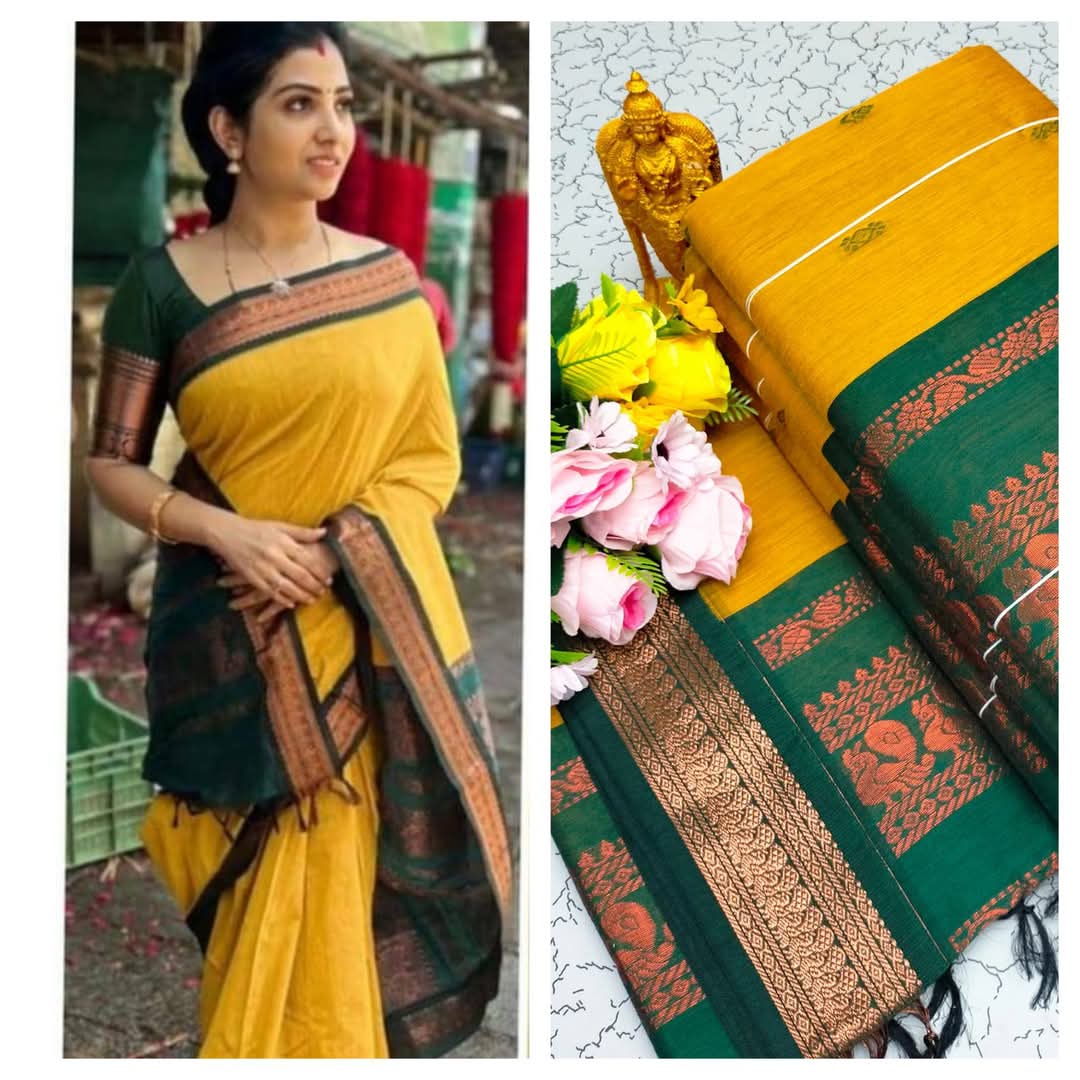 Kalyani Cotton Saree with Zari Border in Vibrant Color – Traditional Indian Saree for Women