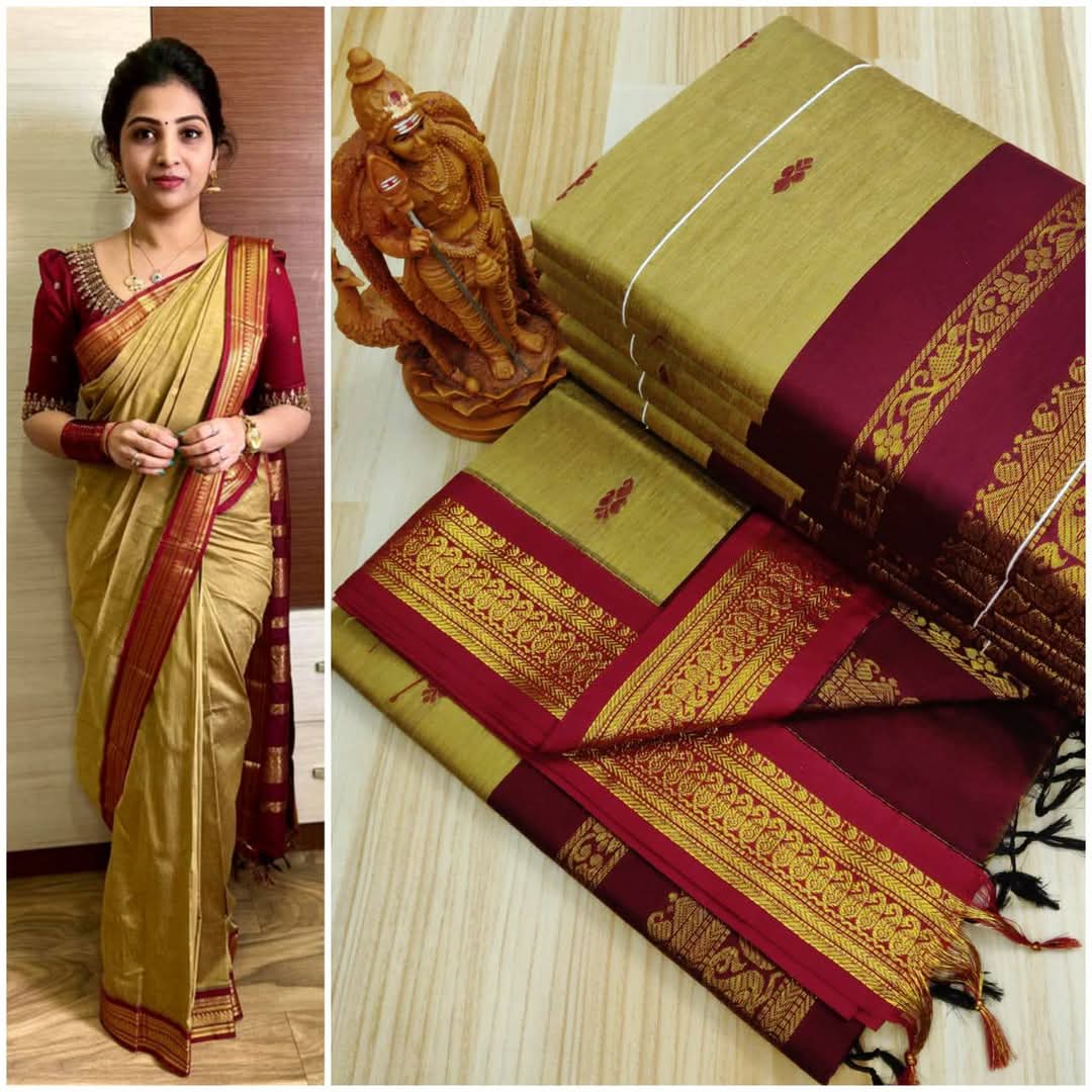 Kalyani Cotton Saree with Zari Border in Vibrant Color – Traditional Indian Saree for Women