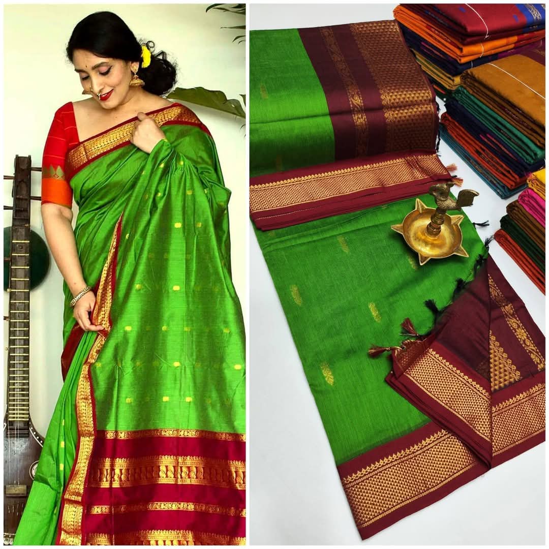 Kalyani Cotton Saree with Zari Border in Vibrant Color – Traditional Indian Saree for Women