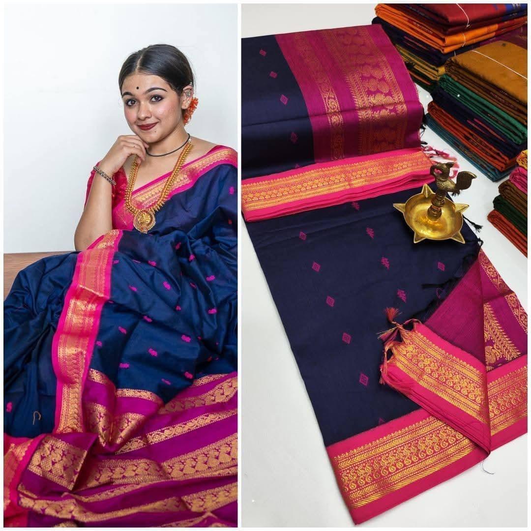 Kalyani Cotton Saree with Zari Border in Vibrant Color – Traditional Indian Saree for Women