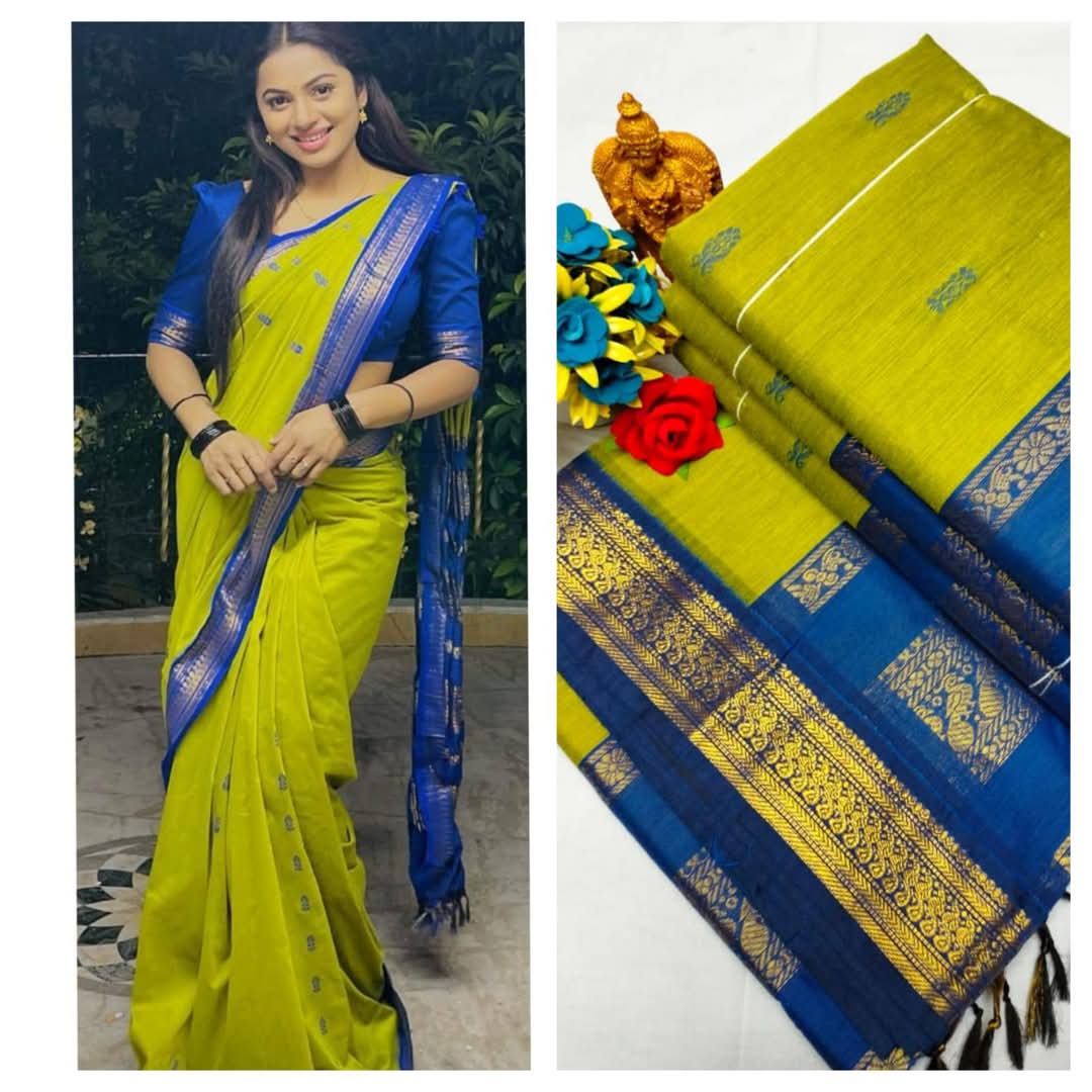 Kalyani Cotton Saree with Zari Border in Vibrant Color – Traditional Indian Saree for Women