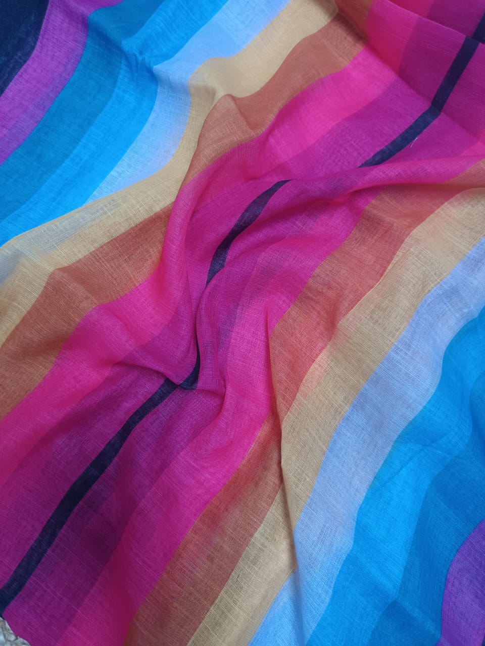 Black rainbow linen saree