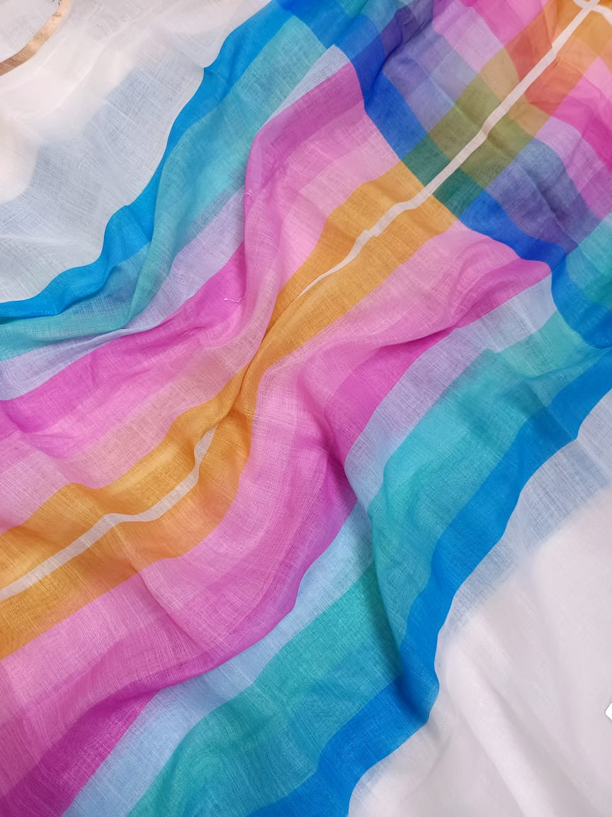 Rainbow linen saree online