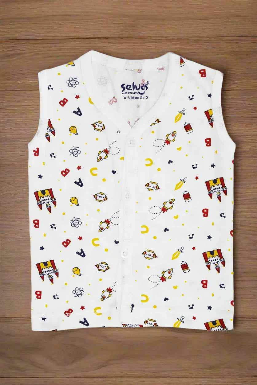 Infant Button Top White Printed