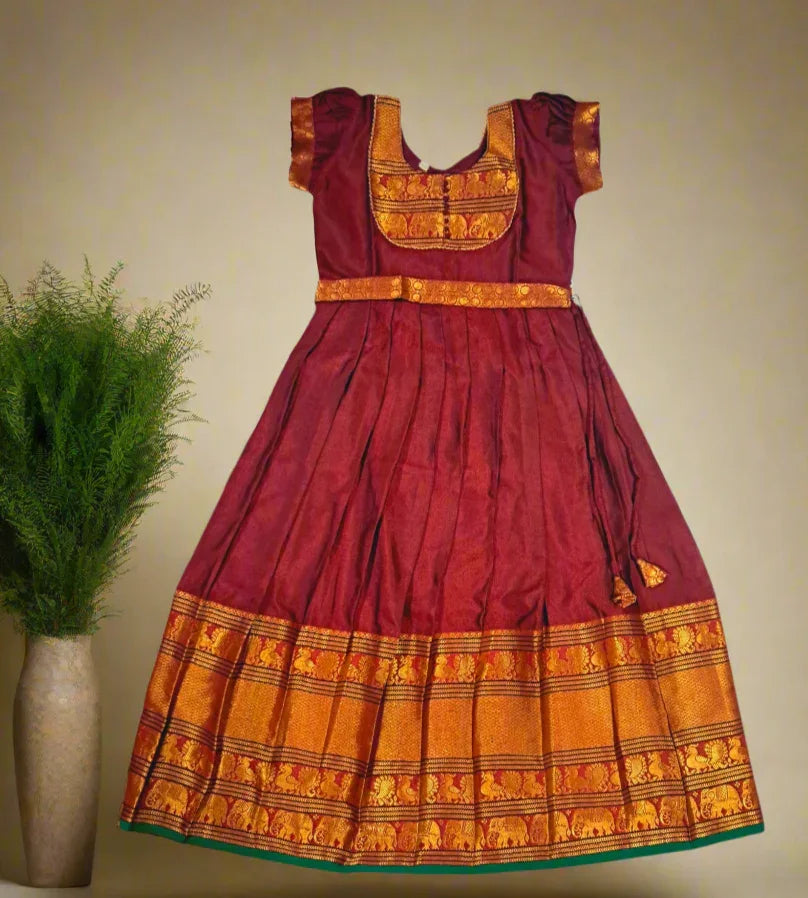 Girls long gown dress featuring elegant flared silhouette with intricate embroidery, sequin or lace detailing, perfect for weddings, birthday parties, and festive occasions – stylish ethnic and party wear gown for kids in soft, comfortable fabric.