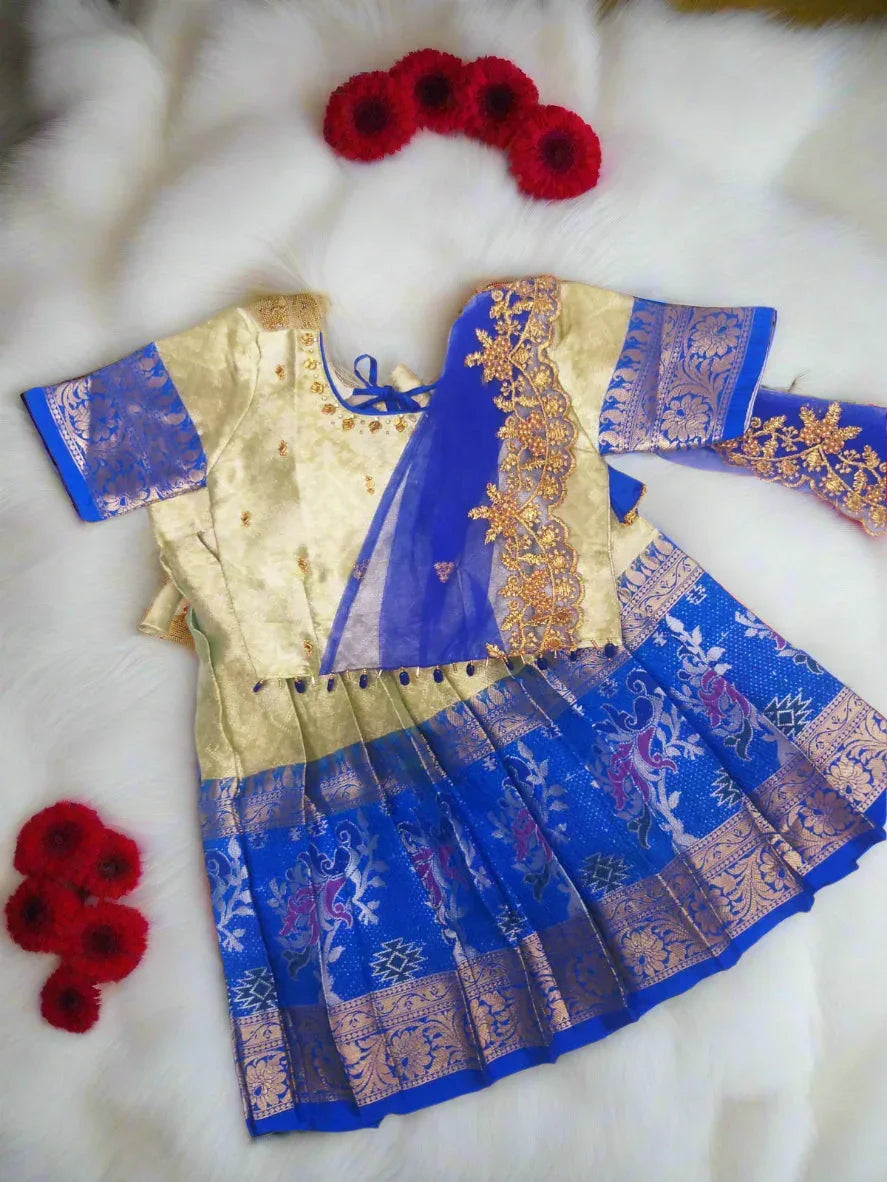 Premium designer lehenga choli with blue and gold zari work