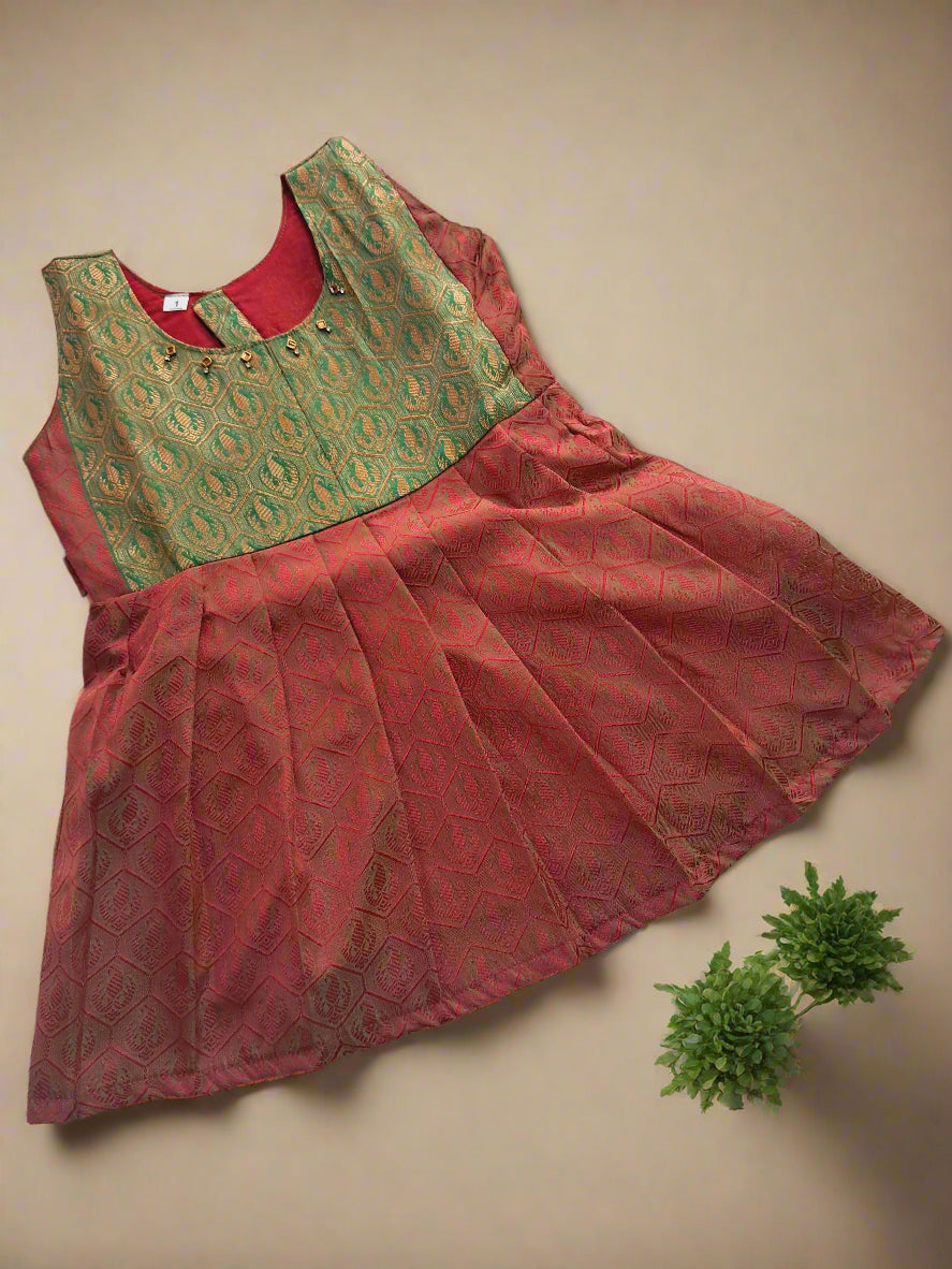 Girls designer muslin frock with aari work on neck