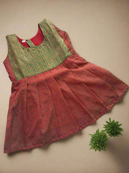 Girls designer muslin frock with aari work on neck