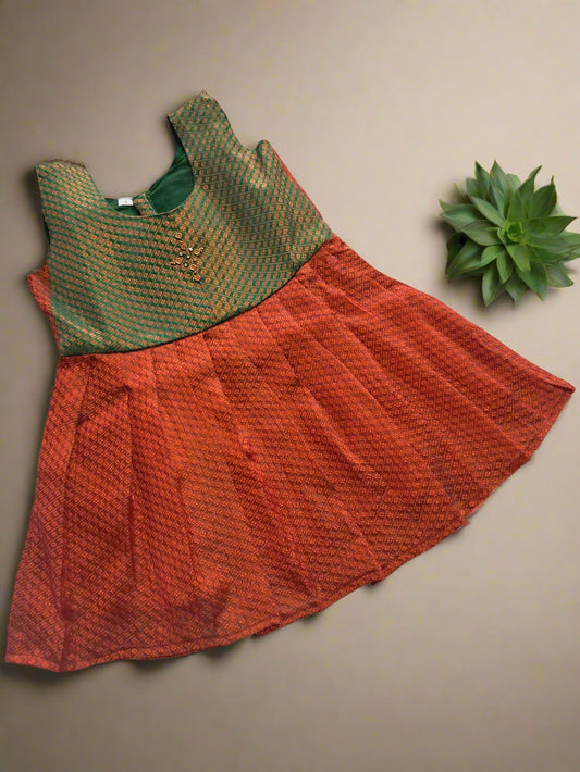 Girls designer Muslin frock with aari work on neck