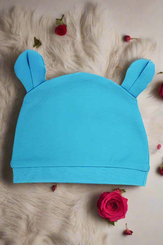 Premium cotton rabbit cap for infants in blue – baby beanie with cute ears for newborns 0 to 12 months