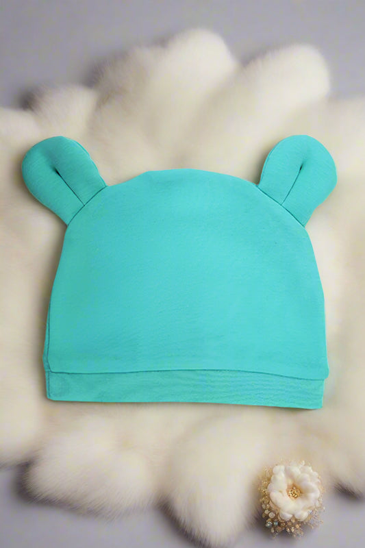 Premium cotton rabbit cap for infants in mint – baby beanie with cute ears for newborns 0 to 12 months