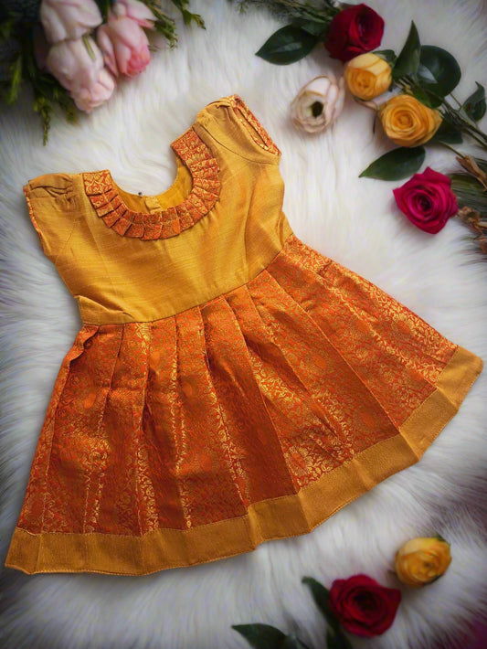Girls Yellow and Maroon Banarasi Taffeta Frock with Cotton Lining
Traditional Indian Frock for Girls – Banarasi Silk Party Wear
Lotus Ethnic Banarasi Kids Frock for Weddings and Festivals
Yellow Bodice and Brocade Maroon Skirt Girls Ethnic Wear
Festive Banarasi Silk Frock for Baby Girls