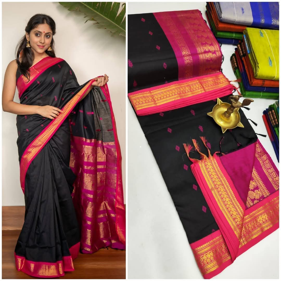 Kalyani Cotton Saree with Zari Border in Vibrant Color – Traditional Indian Saree for Women