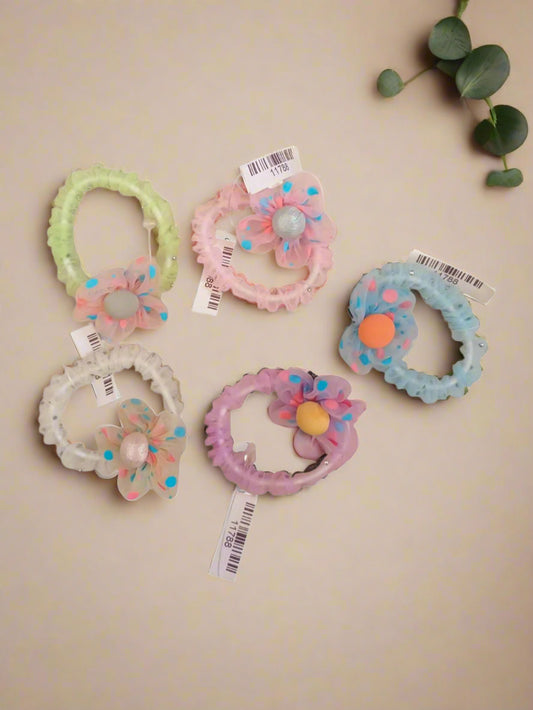 Set of 5 Colorful Kids Floral Elastic Hair Ties with Soft Flower Decorations for Baby Girls and Toddlers