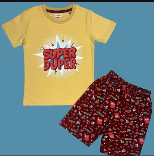 1-5 years boys premium cotton printed Yellow t-shirt shorts set – fun summer kidswear with vibrant graphics and comfortable shorts – Lotus Ethnic