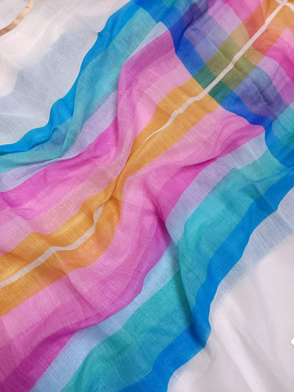 Rainbow linen saree online