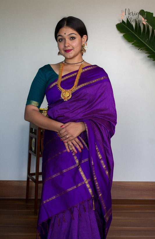 Retta Petta Kalyani Cotton Zari Checked Saree with matching blouse – traditional South Indian handloom saree Blue 