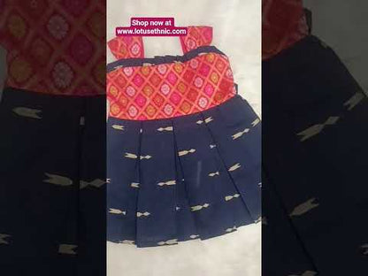 Baby Girls Navy Blue Cotton Jacquard designer frock